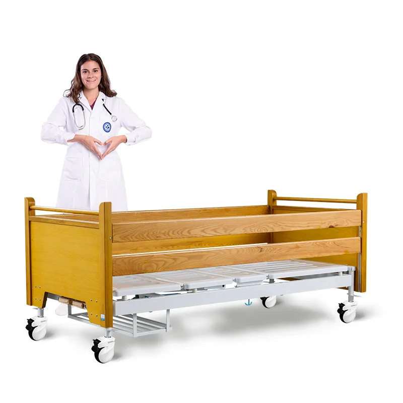 Cama de enfermagem manual do hospital com encosto de madeira H2h para uso em cuidados domiciliares