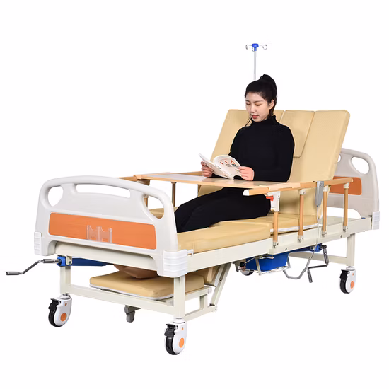 Cama de hospital manual multifuncional para cuidados domiciliares com vaso sanitário para paciente